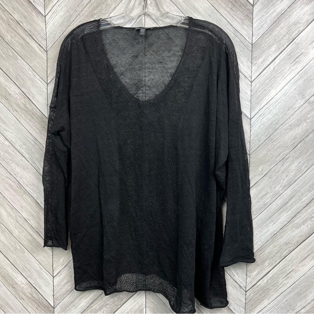 Eileen Fisher Black Lightweight V-Neck Knit Sweater